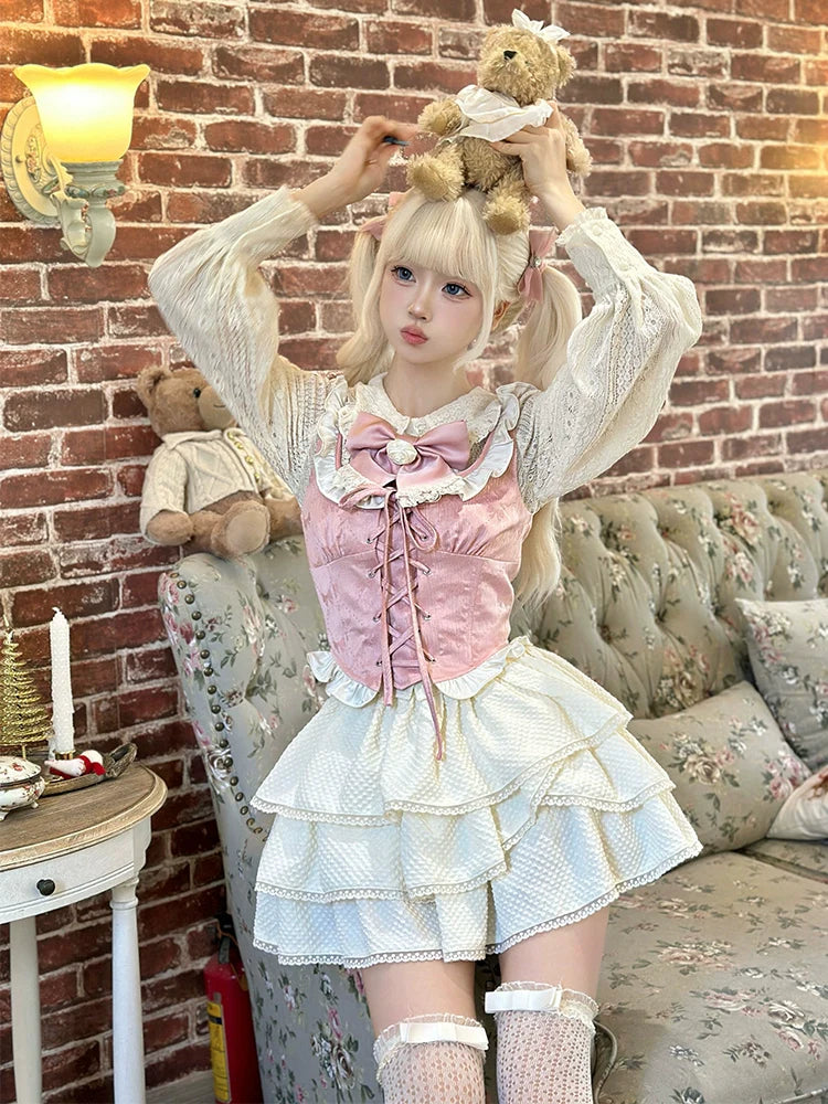 Vest Fleur + Princess Shirt + Pink Cake Skirt Girl