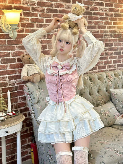 Vest Fleur + Princess Shirt + Pink Cake Skirt Girl