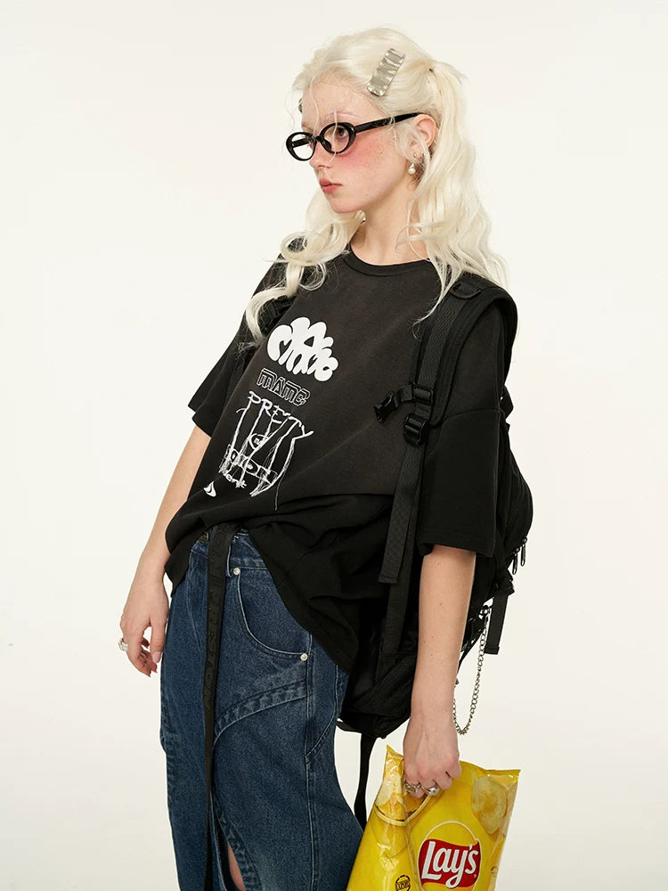 ルーズロゴ 3カラー モードスローガンTシャツ