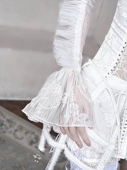 Schlafender Stand Gothic Kragen Chiffon Jacke Puff Weiß Kurz Alice Sheer Ärmel