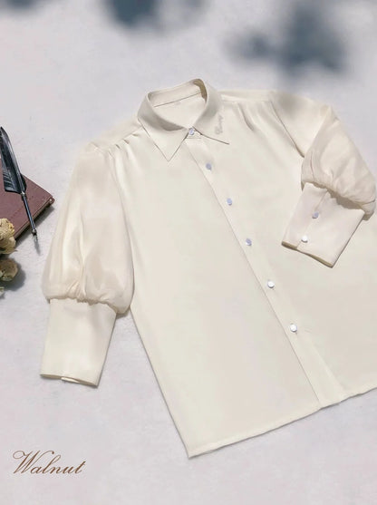 Chiffon Skirt Style Ribbon Inner Accessories V-Neck Cream Shirt College Vest