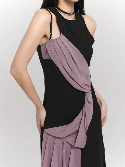 デザイン ノースリーブ モード ピンク ドレス ウェーブ