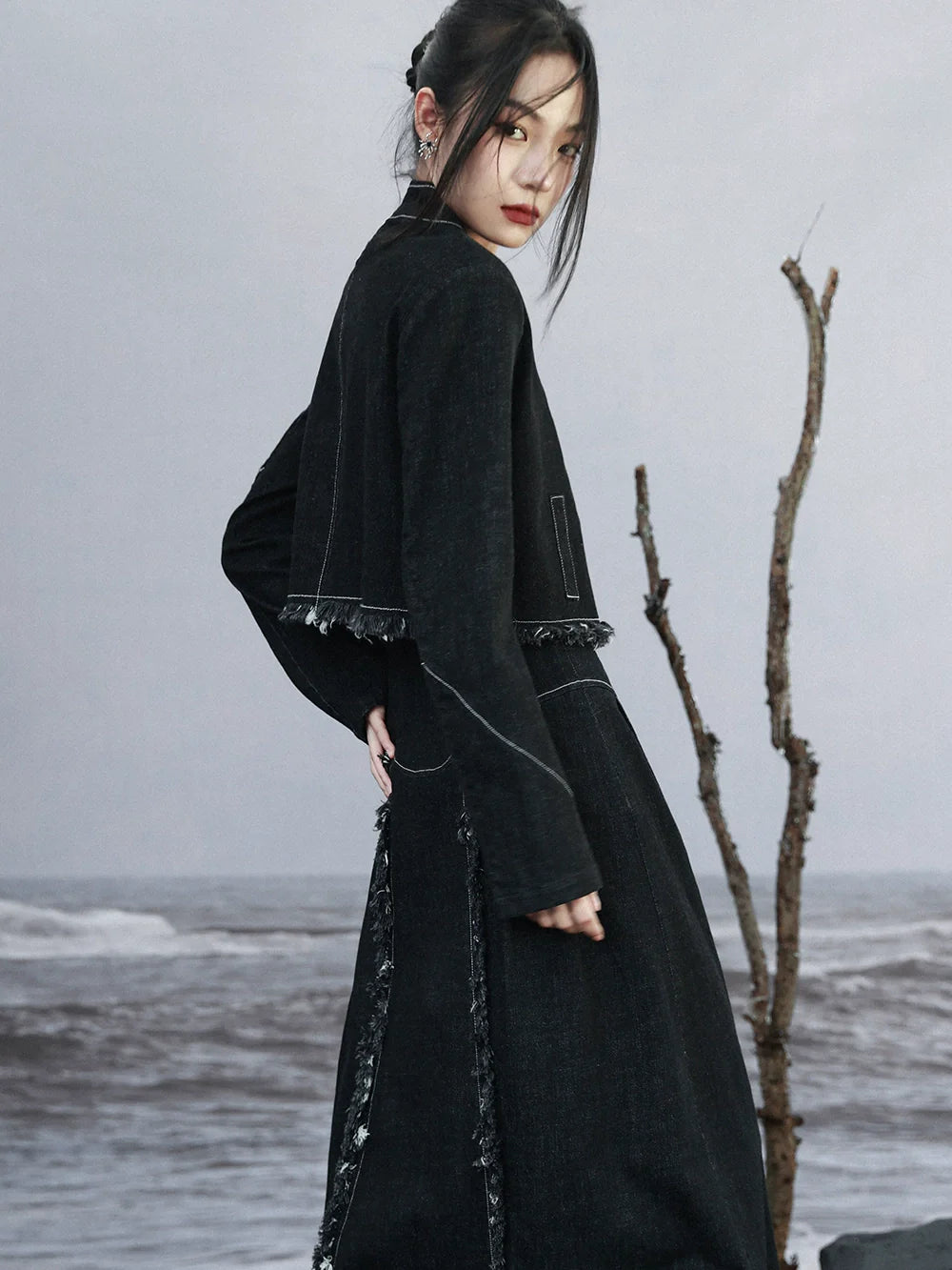 Taillenoberteil, kurz, kontrastierend, locker, Fransen, hohe Farbe