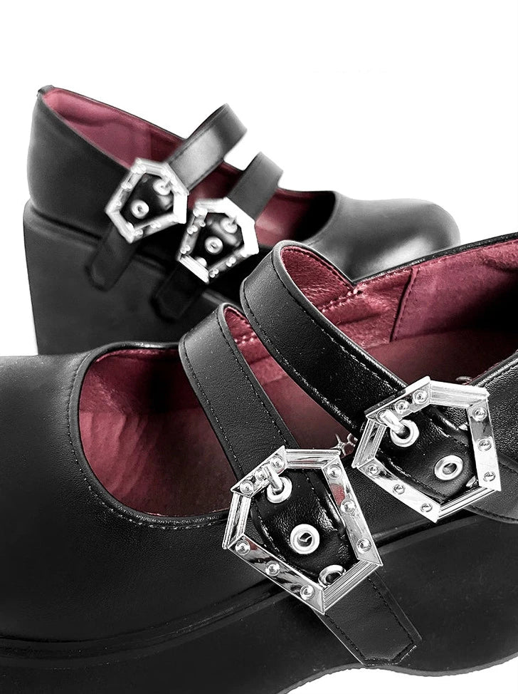 Gothic Round Retro Platform Toe Shoes Matte Punk Lace