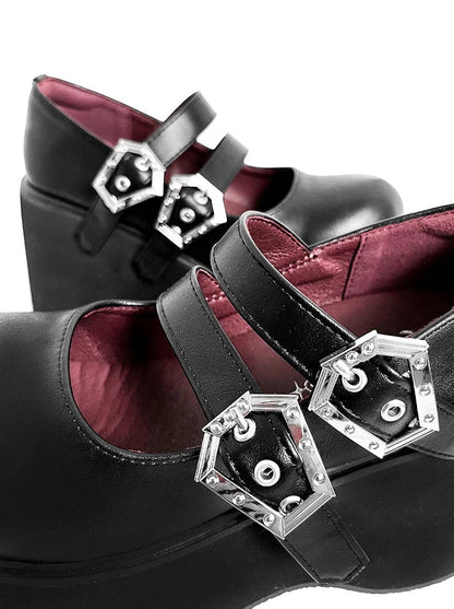 Gothic Round Retro Platform Toe Shoes Matte Punk Lace