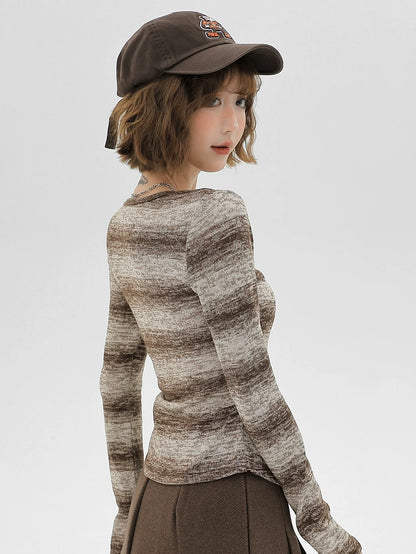 アメリカンレトロニットストライプカーディガングラデーション