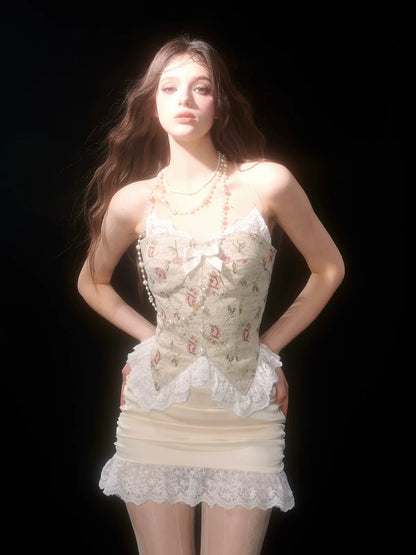 Dress British Style Suspender Floral Retro Court Jacquard