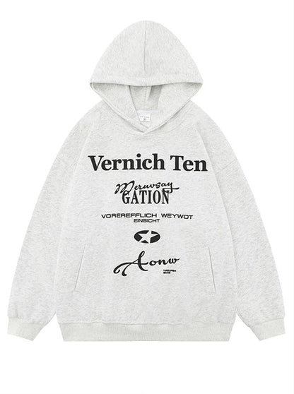 Kapuzenpullover mit amerikanischem Retro-Print und Buchstaben