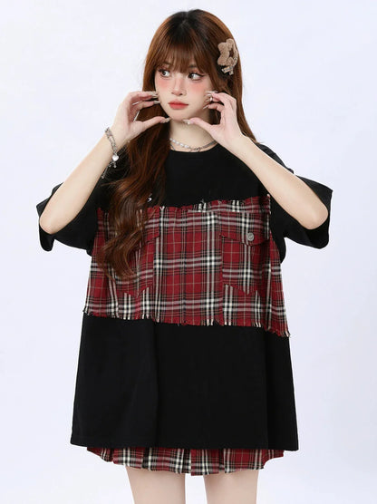 ゆったりTシャツ オーバーサイズ チェック