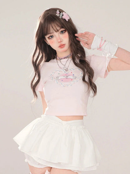 T-Shirt American Neck Love Kurze Runde Katze