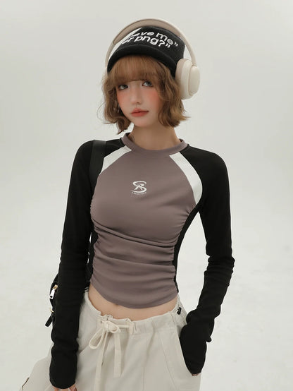 Kurze Farbe T Langer Kontrast American Hot Girl Slim