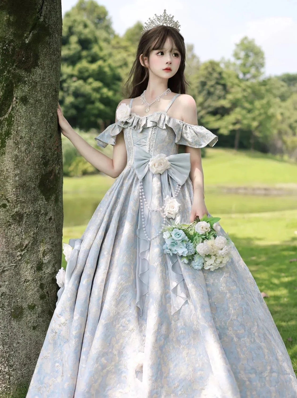 Blue Length Wedding Flower Dress Floor Lolita