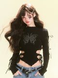 Tops Dark Design Butterfly Slim Waist