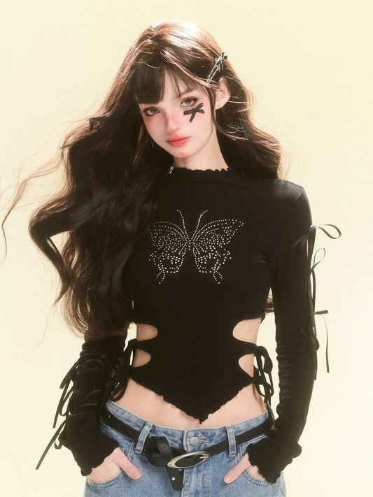 Tops Dunkles Design Schmetterling Schmale Taille