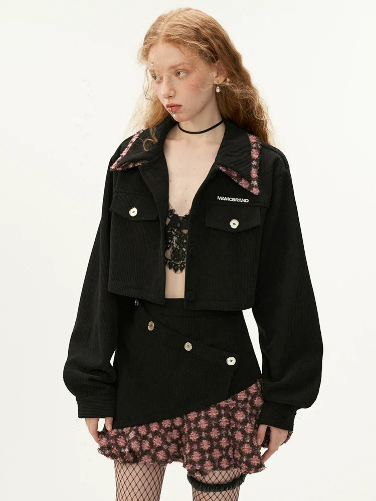 アシンメトリーフラワーショートパンツ＋カラースカートフラワージャケット