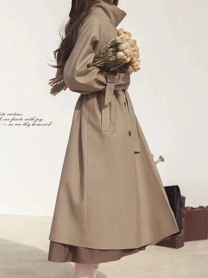 トレンチコート レトロスタイル ブリティッシュカーキ エレガント