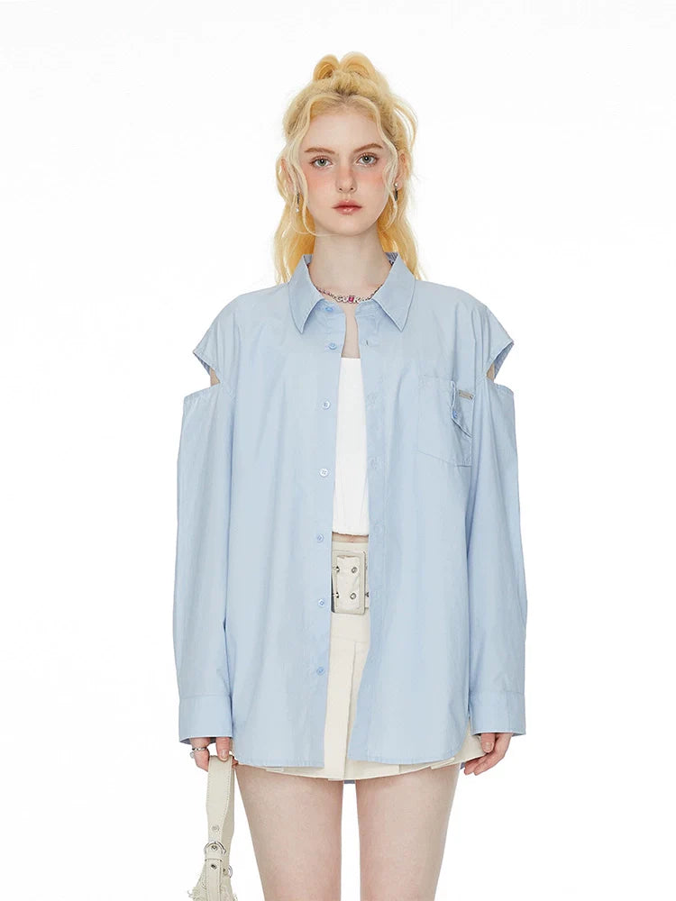 Ice Long Schlitz Blau Schulter Shirt