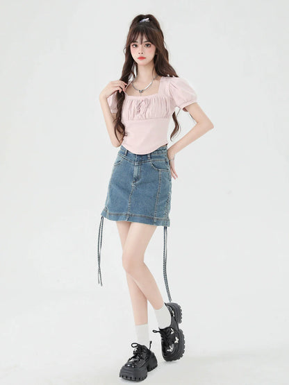 ネックパフスクエアショートトップスリーブ