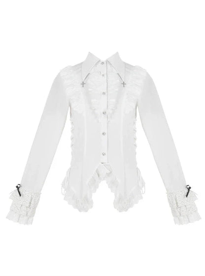 Bluse Spitze Weiß + Jacke Kleid Schwarz Schwarz Klassisches Kleid Gothic Und Nacht Rüschen Traveller