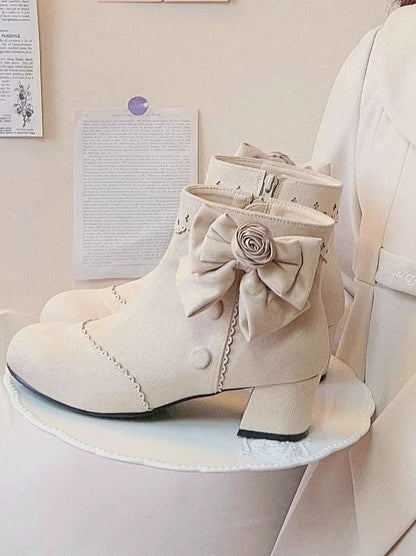 Short Race Drop Boots Rose Ribbon Lolita
