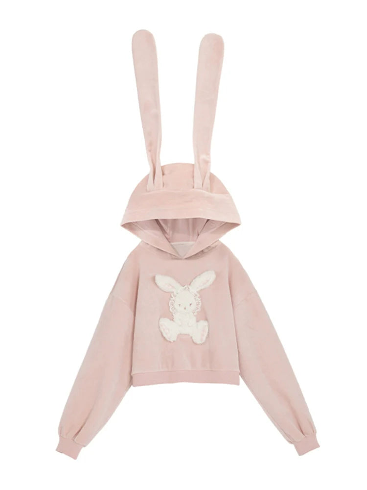 Hoodie Ears 3D Velvet Pink Bunny