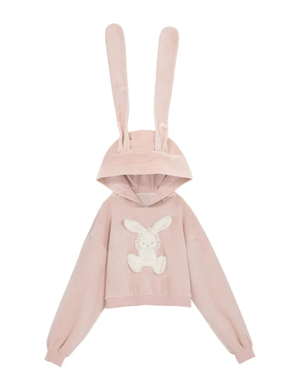 Hoodie Ears 3D Velvet Pink Bunny