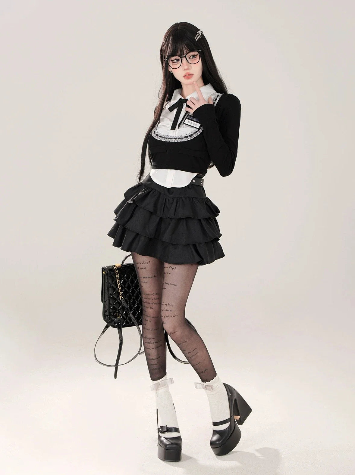 Shirt College French Open Neck Top