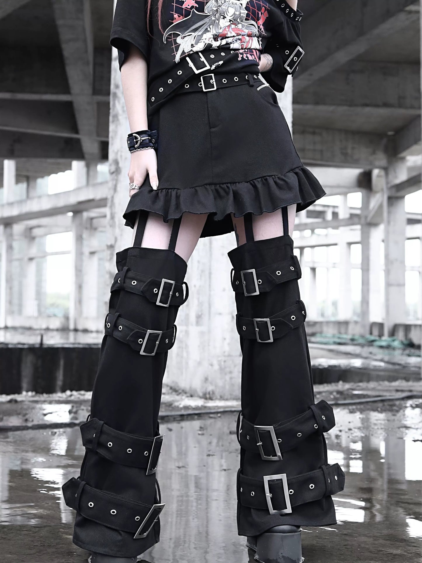 取り外し可能なキュロット、胸元スプライシングフェイクダークツーピースパンク