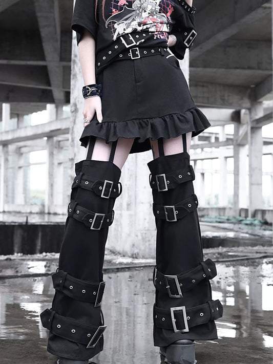 Abnehmbare Culottes Breasted Splicing Faux Dark Zwei Stück Punk