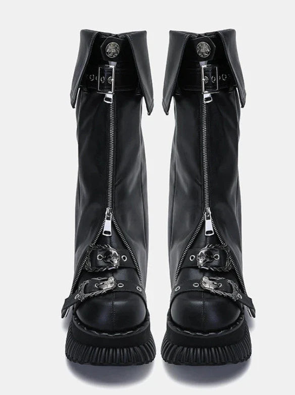 Zip-Klappschuhe Leder Beinset Cover Muffin + Punk Plateau