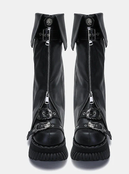 Zip-Klappschuhe Leder Beinset Cover Muffin + Punk Plateau