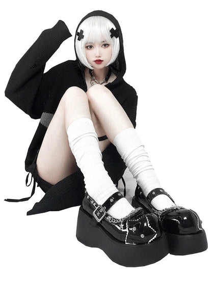 Schnalle Star Toe Platform Denim One Punk Runde Schuhe