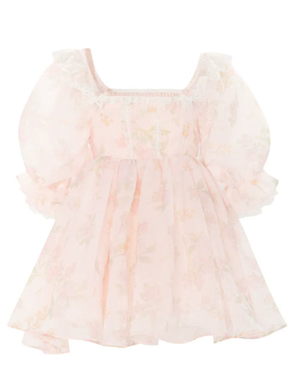 プリンセススクエ​​アピンクネックオーガンザドレス