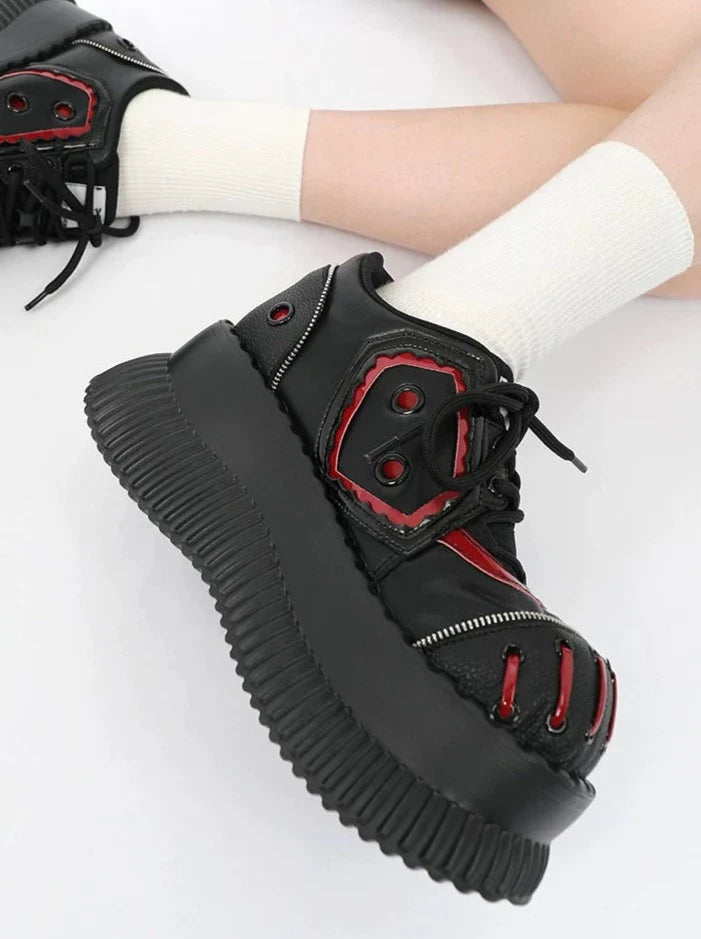 Mode Dunkelschwarze Schuhe Mine Rot