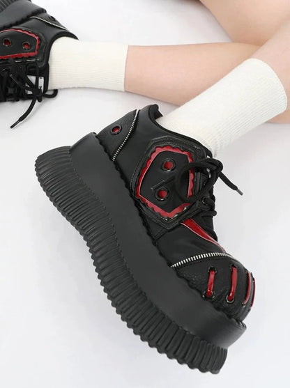 Mode Dunkelschwarze Schuhe Mine Rot