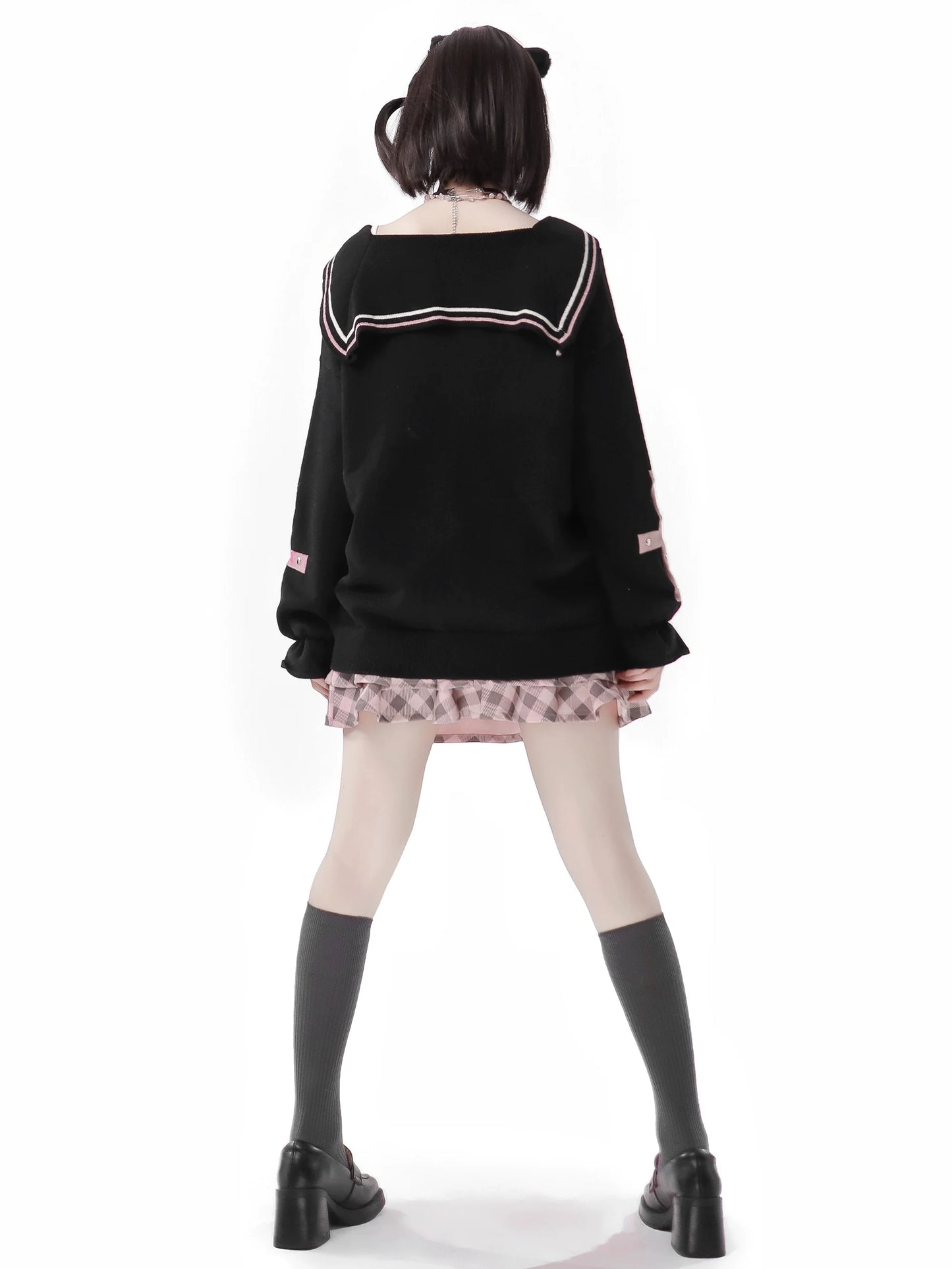 Cocoa Suit Black Peach Cardigan Knit Collar Sailor