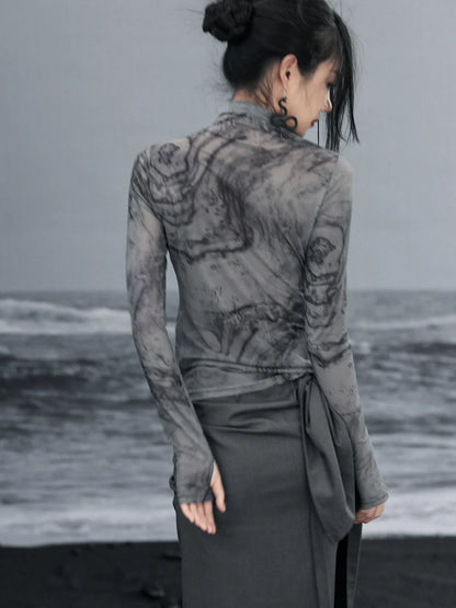 Retro dunkles transparentes Oberteil