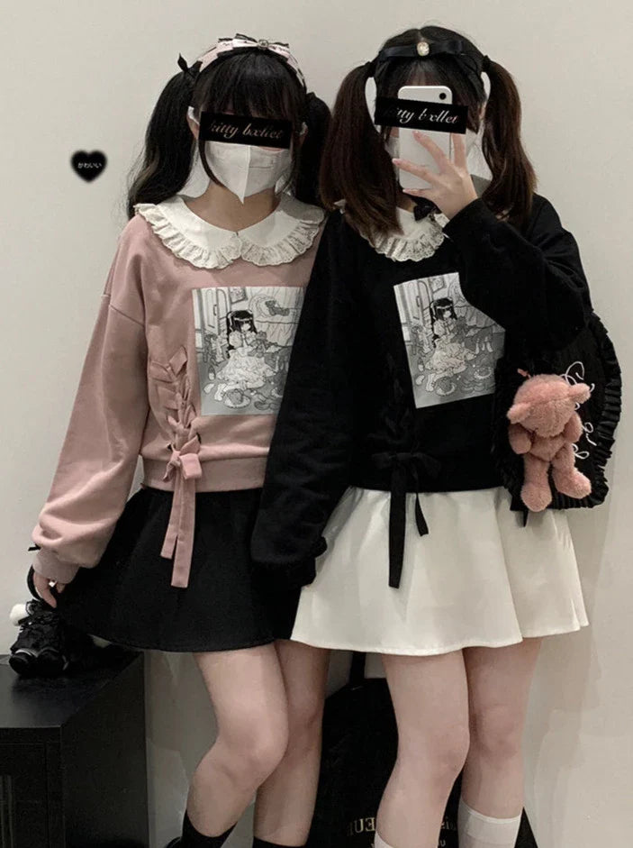 イラストプリントドールカラースウェットシャツ