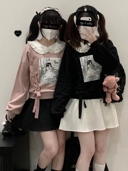 イラストプリントドールカラースウェットシャツ