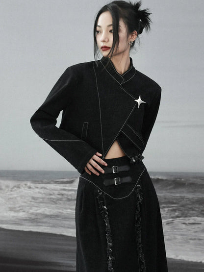 Taillenoberteil, kurz, kontrastierend, locker, Fransen, hohe Farbe