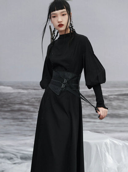 Lantern Long Sleeve Slit Dress Elegant
