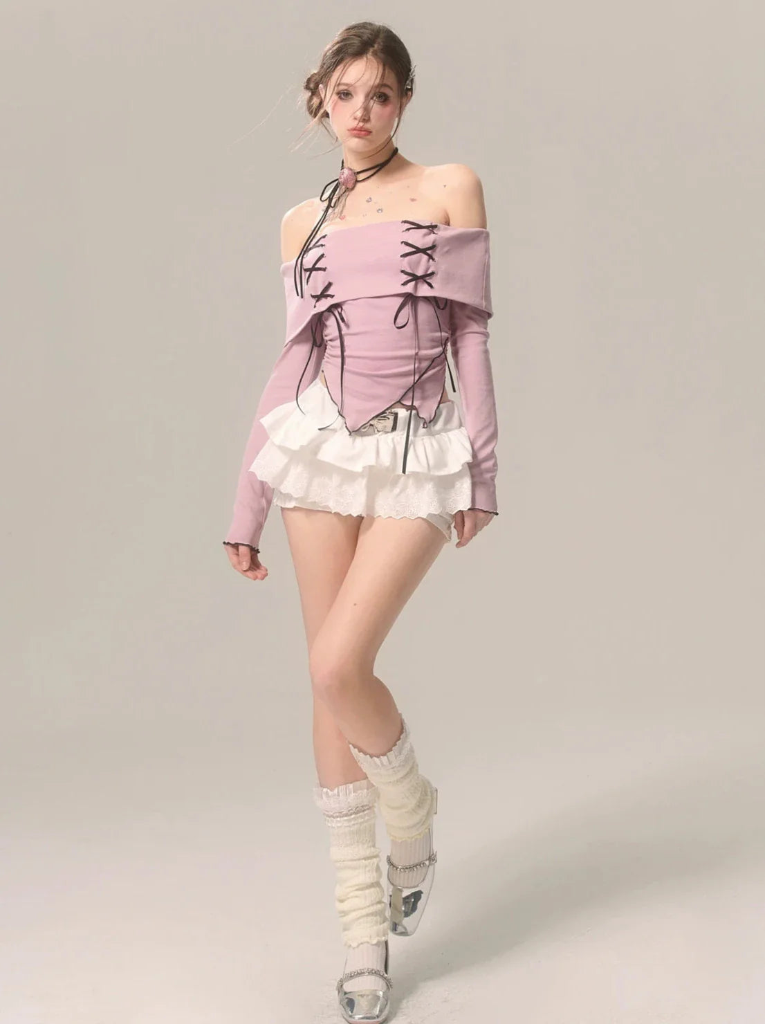 Trägertop Band Schulterfrei Rüschen High-End