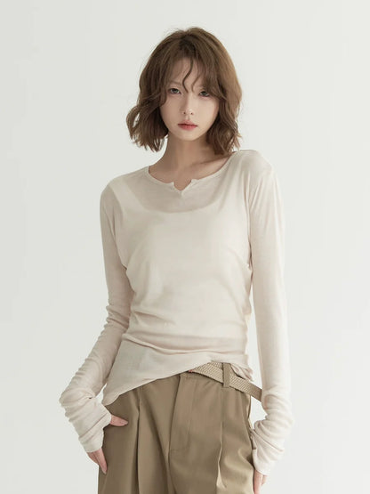 Open Neck Top Slim Sheer