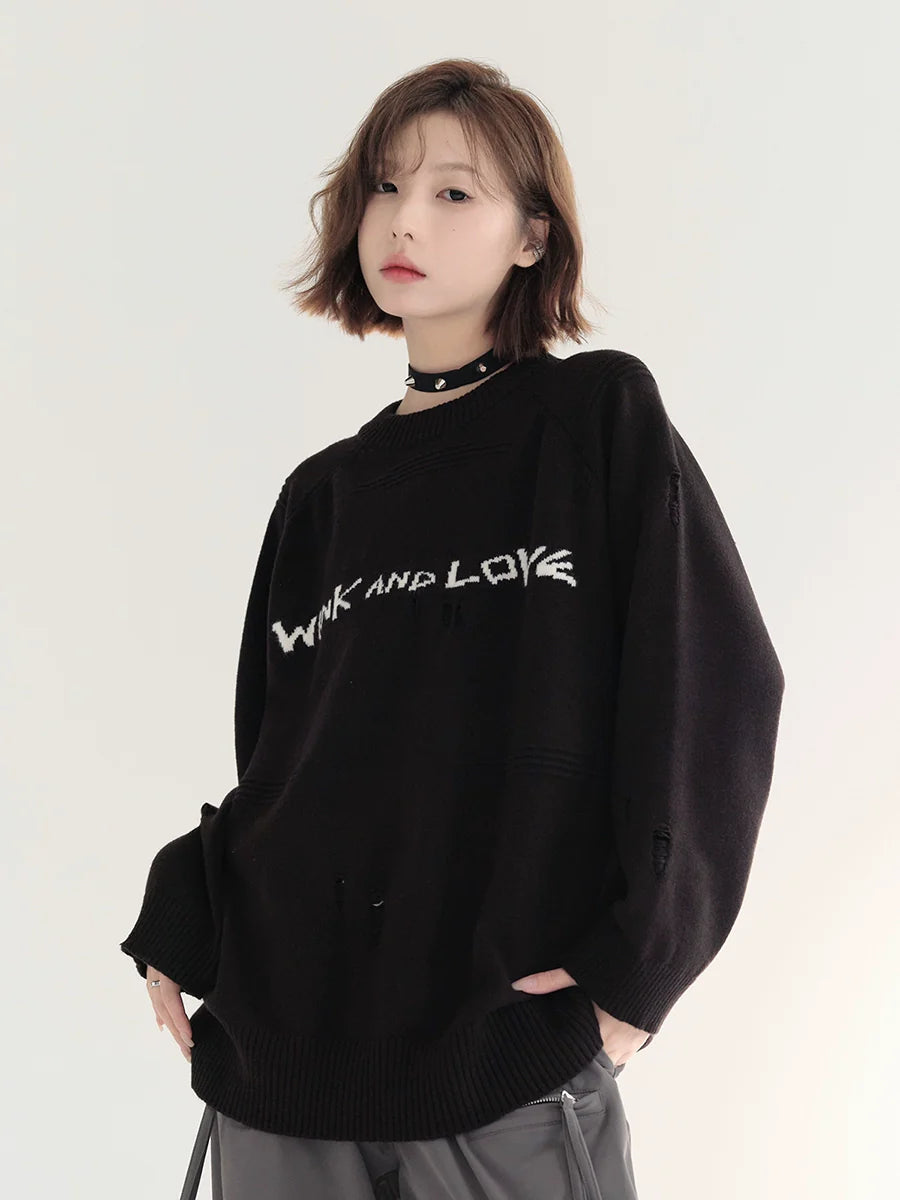 Neck Loose Sweater Round Logo Casual