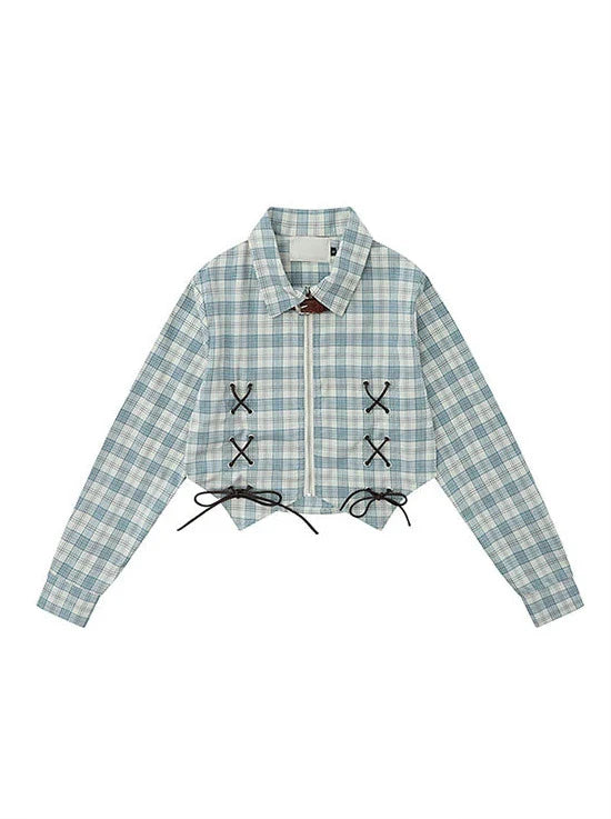 アメリカンチェックデザインショートシャツ レトロストラップ