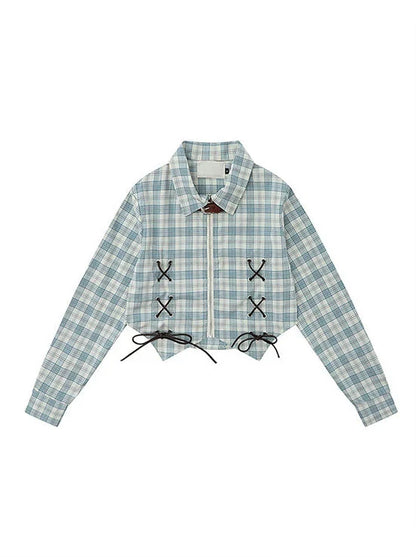 アメリカンチェックデザインショートシャツ レトロストラップ