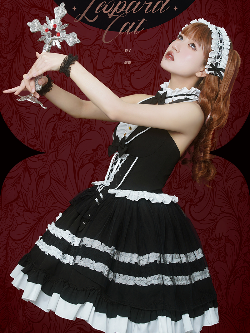 ホワイトエレガントブラックマジックドレスドールアンティーク