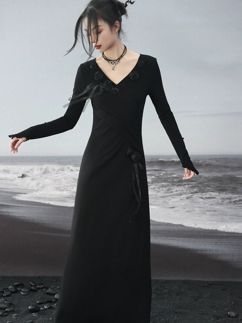 Knit V-Neck Mode Slim Dress