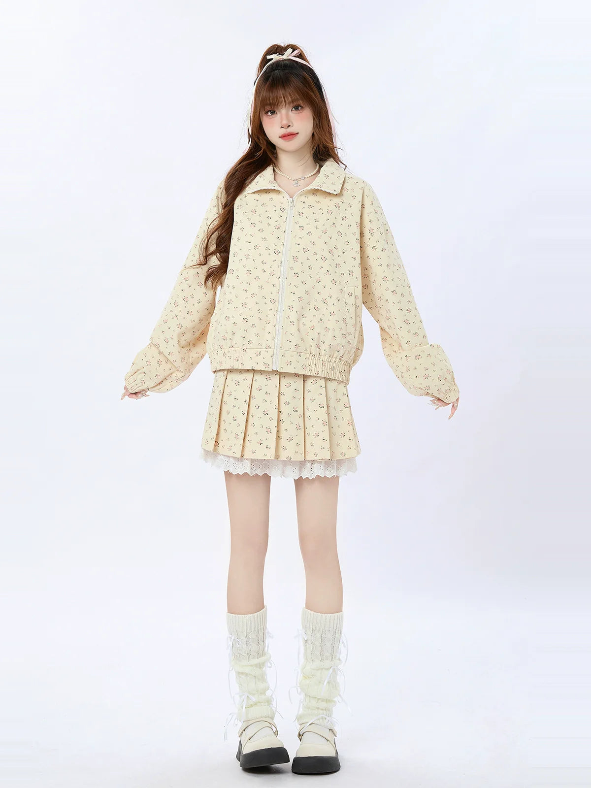 Zip Plissee Spitzenjacke Klein Kurz/Lang + Rollalrock