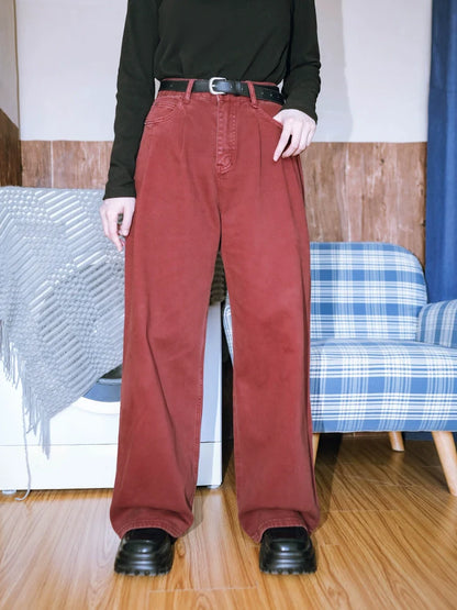 Red Denim Wide Straight